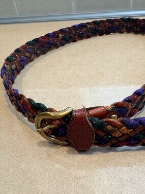 Braided fabric-and-leather belt - 43"